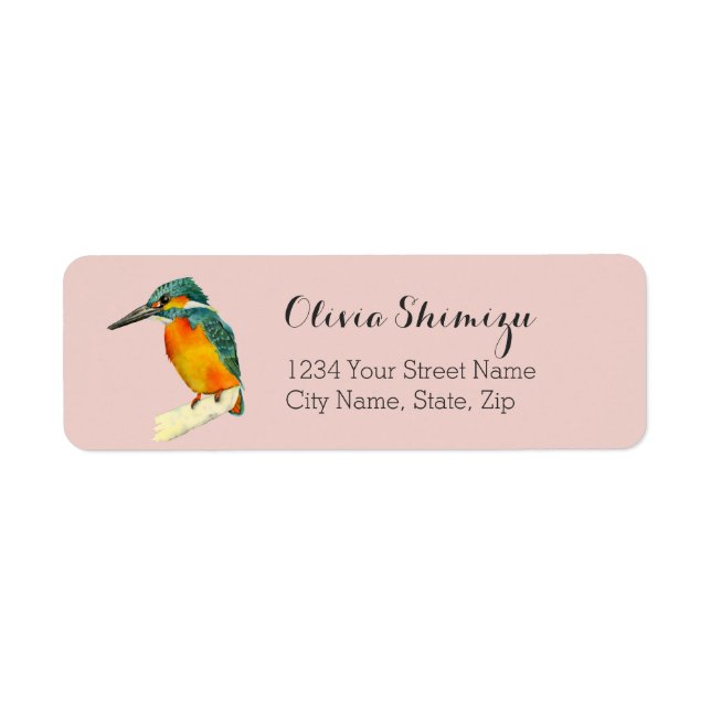 Kingfisher Bird Watercolor Painting Address Label (Front)
