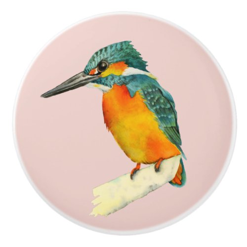 Kingfisher Bird Watercolor Painting Ceramic Knob