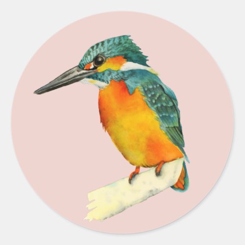 Kingfisher Bird Watercolor Painting Classic Round Sticker