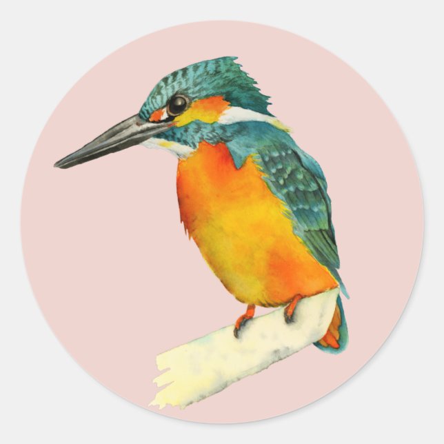 Kingfisher Bird Watercolor Painting Classic Round Sticker (Front)