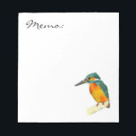 Kingfisher Bird Watercolor Painting Notepad<br><div class="desc">This is a watercolor painting of a kingfisher bird. It is sitting on the edge of a branch. The bird has bright colors. Orange and yellow on his belly and green on his head and wings. He is looking sideways.</div>