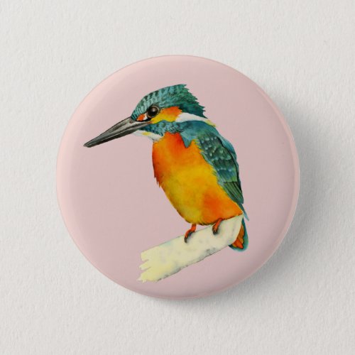 Kingfisher Bird Watercolor Painting Pinback Button