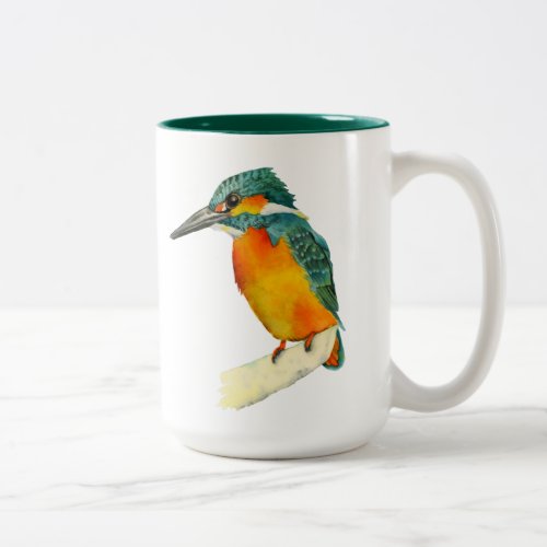 Kingfisher Bird Watercolor Painting Two_Tone Coffee Mug