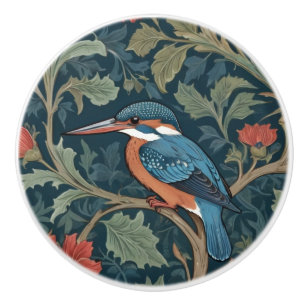 Kingfisher Bird William Morris style Left facing Ceramic Knob