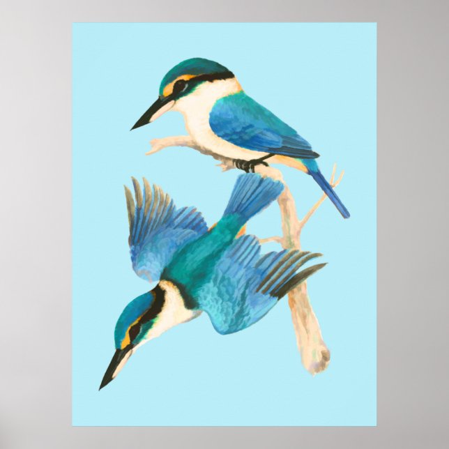 Kingfisher Birds Blue Watercolor Poster (Front)