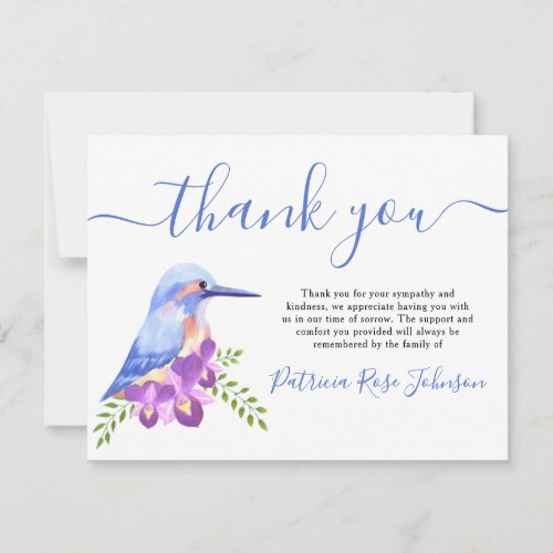 Kingfisher Blue Bird Funeral Thank You Note Card