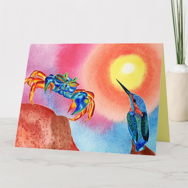 Kingfisher&Blue Crab all occasions greeting card (Front)