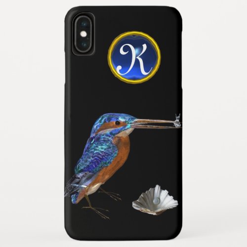 KINGFISHER  BLUE GEMSTONE MONOGRAM Black iPhone XS Max Case