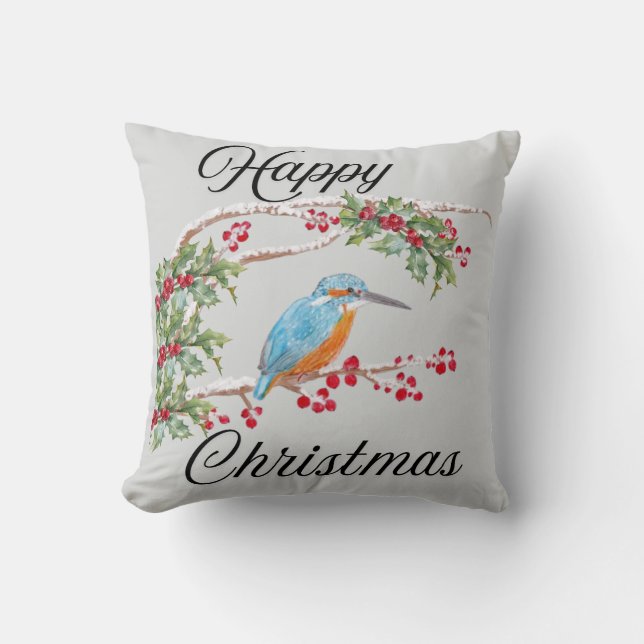Kingfisher Christmas   Throw Pillow (Front)