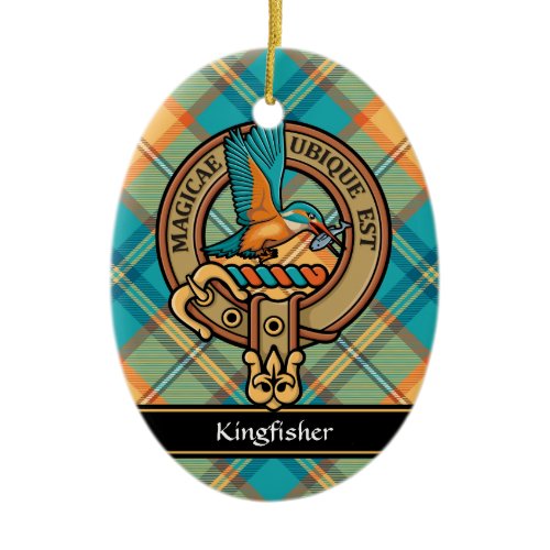 Kingfisher Crest over Tartan Ceramic Ornament
