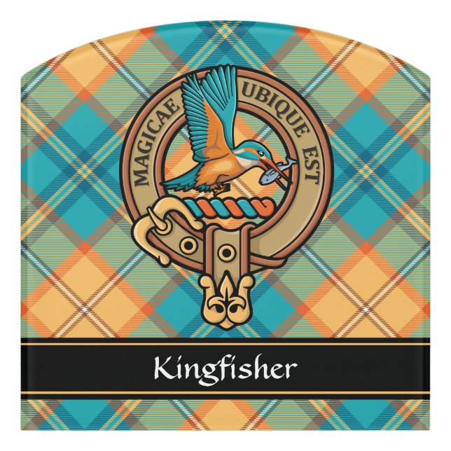 Kingfisher Crest over Tartan Door Sign (Contour Front)