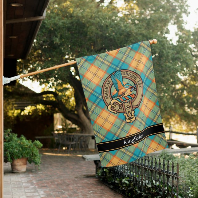 Kingfisher Crest over Tartan House Flag (In SItu)