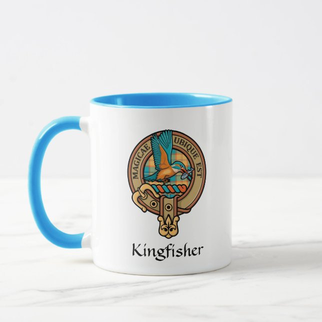 Kingfisher Crest over Tartan Tartan Mug (Left)