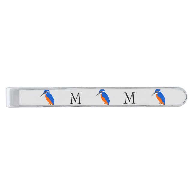 Kingfisher Design Monogrammed Silver Finish Tie Bar (Front)