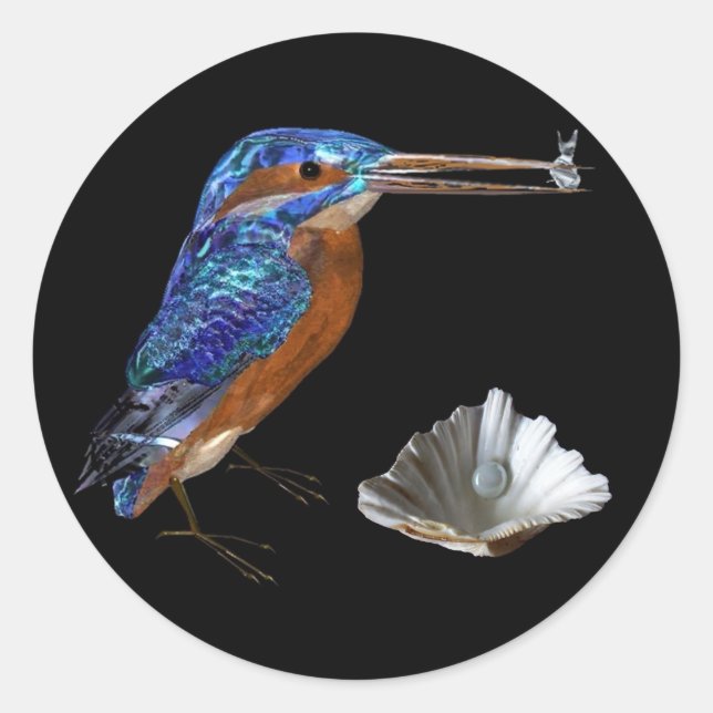 KINGFISHER  , Electric Blue, Black Classic Round Sticker (Front)