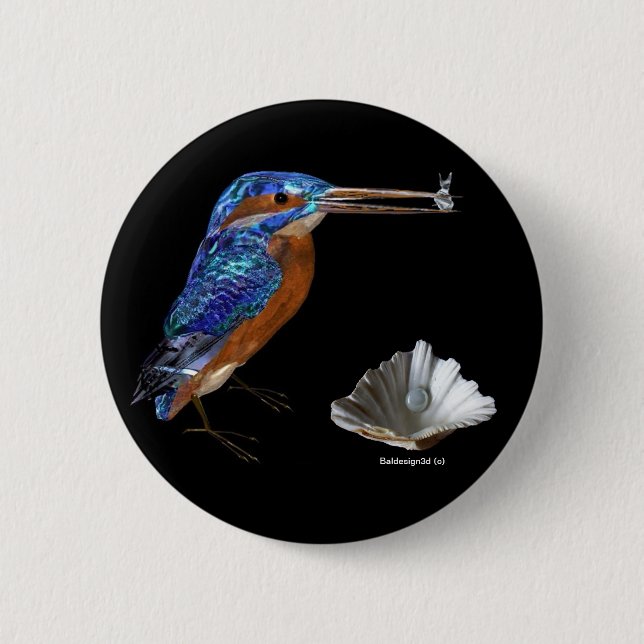 KINGFISHER  , Electric Blue, Black Pinback Button (Front)