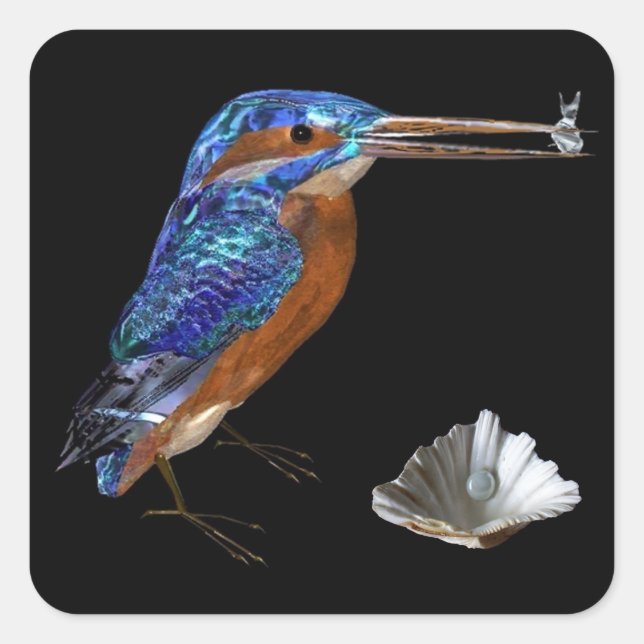 KINGFISHER  , Electric Blue, Black Square Sticker (Front)