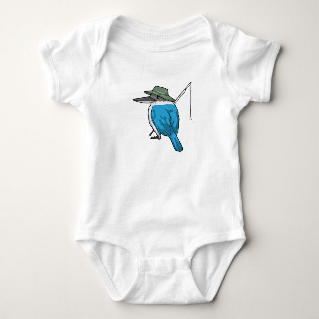Kingfisher Fishing Fisher Fishing rod Baby Bodysuit (Front)