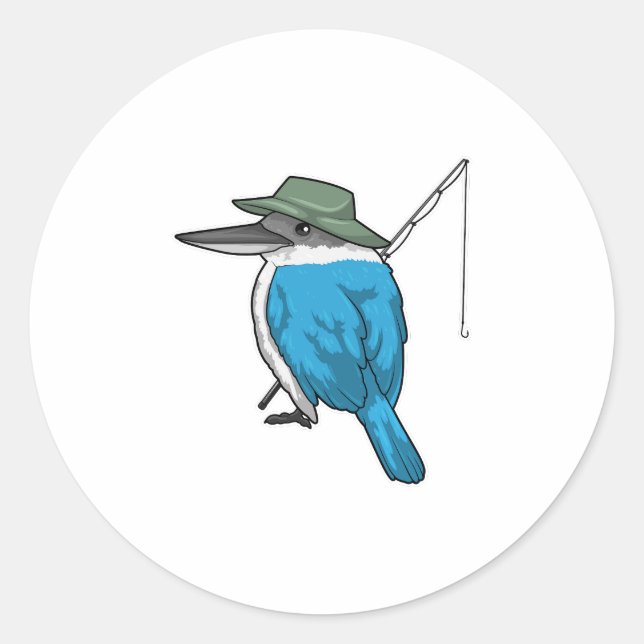 Kingfisher Fishing Fisher Fishing rod Classic Round Sticker (Front)