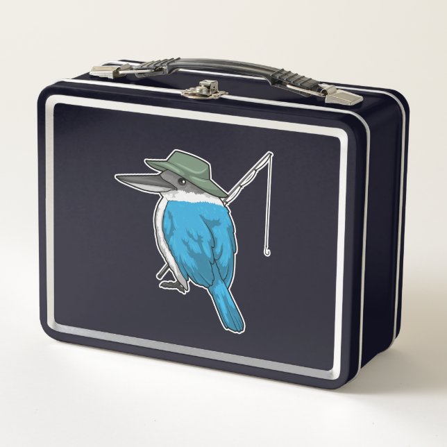 Kingfisher Fishing Fisher Fishing rod Metal Lunch Box (Front)