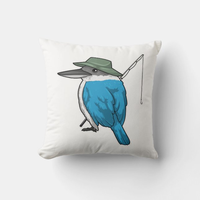 Kingfisher Fishing Fisher Fishing rod Throw Pillow (Front)