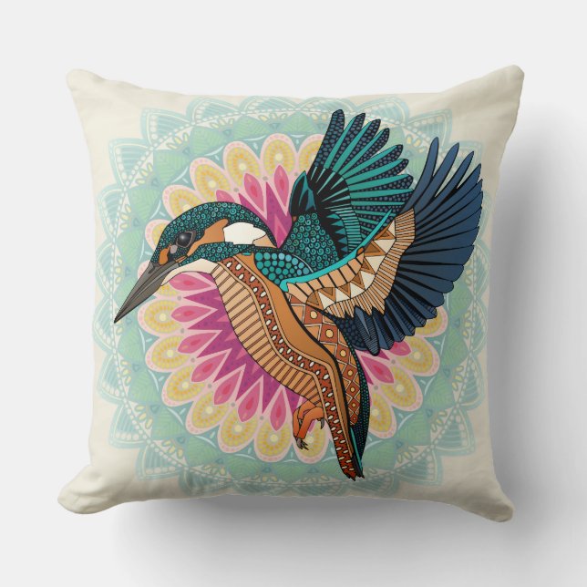kingfisher mandala throw pillow (Front)
