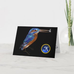 KINGFISHER MONOGRAM , Blue Sapphire, Black Note Card