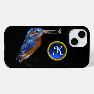 KINGFISHER MONOGRAM , Electric Blue, Black iPhone 15 Case