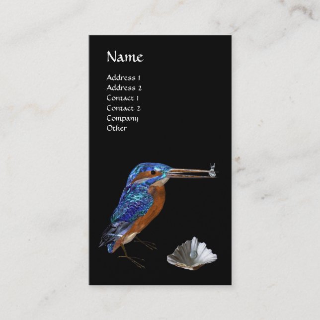 KINGFISHER  MONOGRAM , Electric Blue, Black, Pearl Business Card (Front)