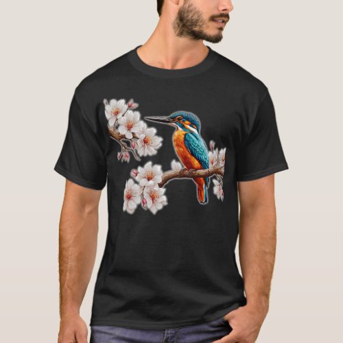 Kingfisher on a tree branch flowers T_Shirt