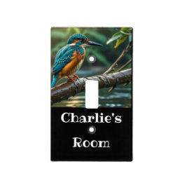 Kingfisher on Branch over Water Customized Name Light Switch Cover