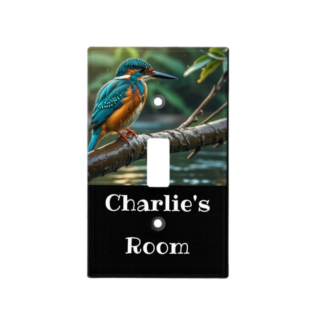 Kingfisher on Branch over Water Customized Name Light Switch Cover (Front)