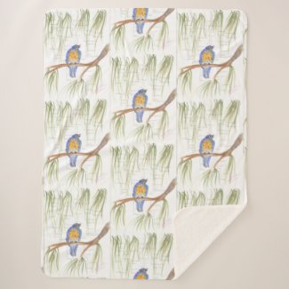 Kingfisher on Willow - Watercolour Sherpa Blanket