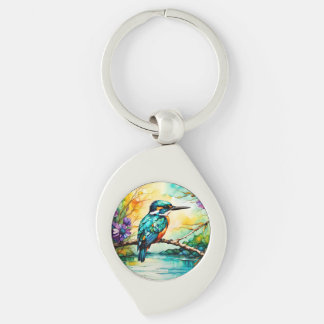 Kingfisher over Water and Wildflowers Keychain