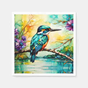 Kingfisher over Water and Wildflowers Napkins