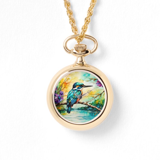 Kingfisher over Water and Wildflowers Watch (Front)