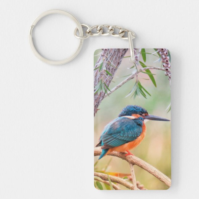 Kingfisher Perched on Branch Keychain (Front)