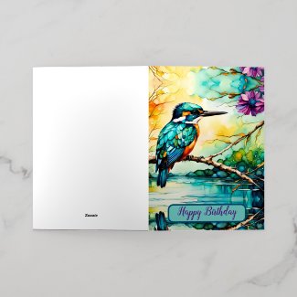 Kingfisher perched over water Wildflowers Birthday