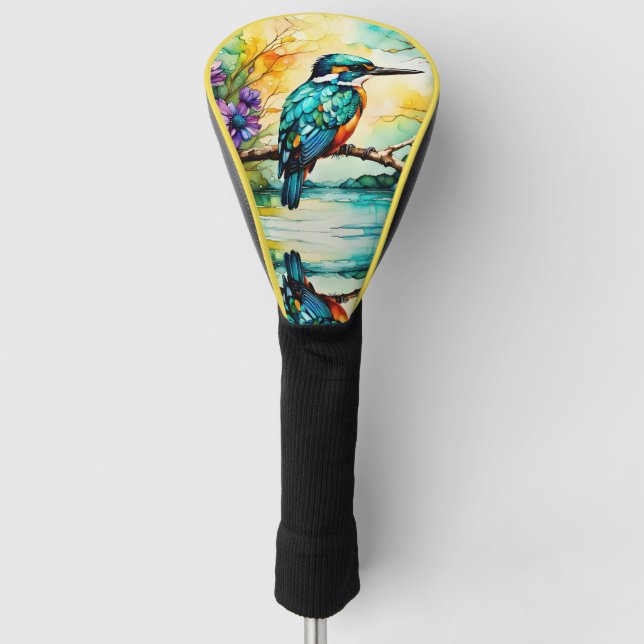 Kingfisher perched over water Wildflowers  Golf Head Cover (Front)