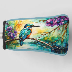 Kingfisher perched over water Wildflowers  Golf Head Cover