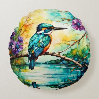 Kingfisher perched over water Wildflowers 