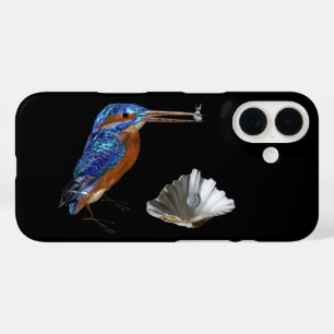 KINGFISHER,SEA SHELL AND PEARL Electric Blue,Black iPhone 16 Case