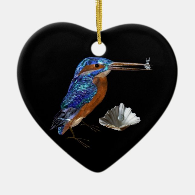 KINGFISHER ,SEASHELLS BLUE SAPPHIRE HEART MONOGRAM CERAMIC ORNAMENT (Front)
