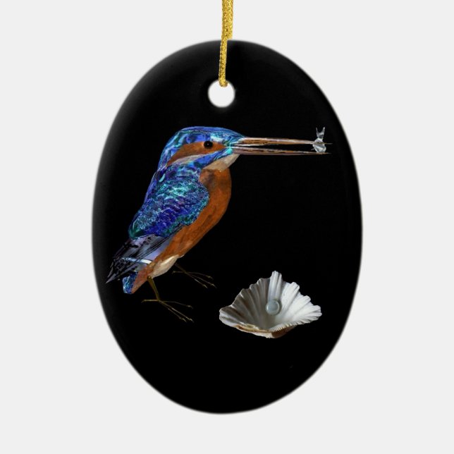 KINGFISHER ,SEASHELLS BLUE SAPPHIRE HEART MONOGRAM CERAMIC ORNAMENT (Front)