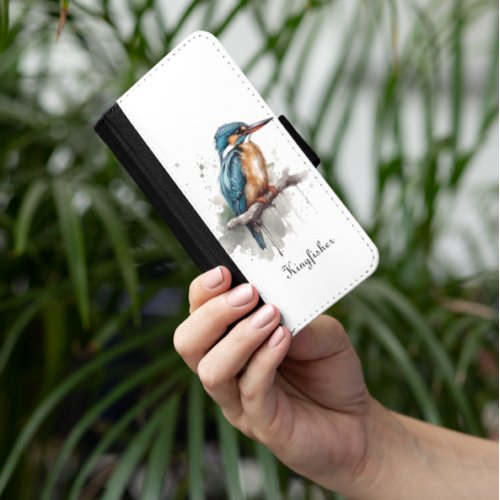 Kingfisher sitting on a branch customizable iPhone 87 wallet case