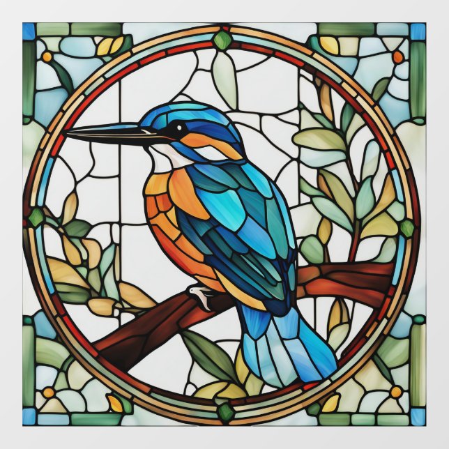 Kingfisher Stained Glass Orange Blue Bird  Window Cling (Sheet)