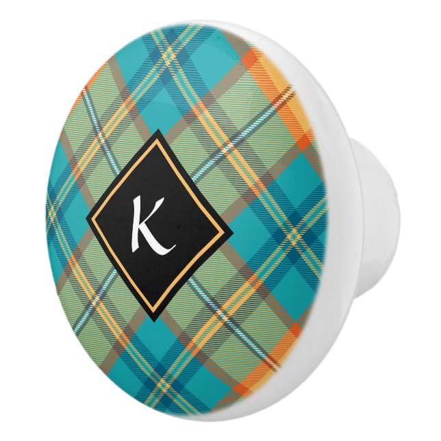Kingfisher Tartan Ceramic Knob (Right)