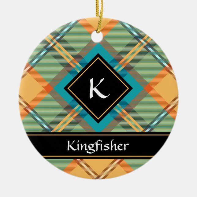 Kingfisher Tartan Ceramic Ornament (Front)