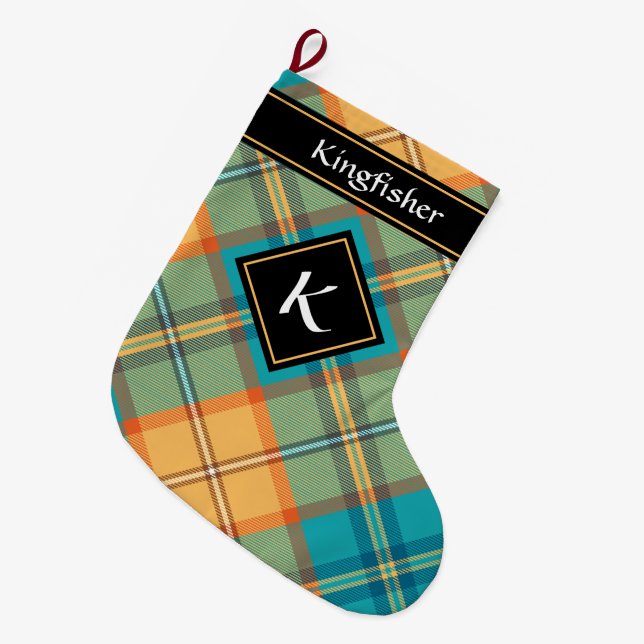 Kingfisher Tartan Christmas Stocking (Front (Hanging))