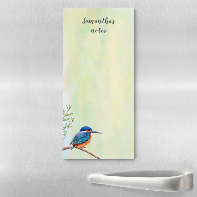 Kingfisher Watercolor Blue Orange Bird Magnetic Notepad